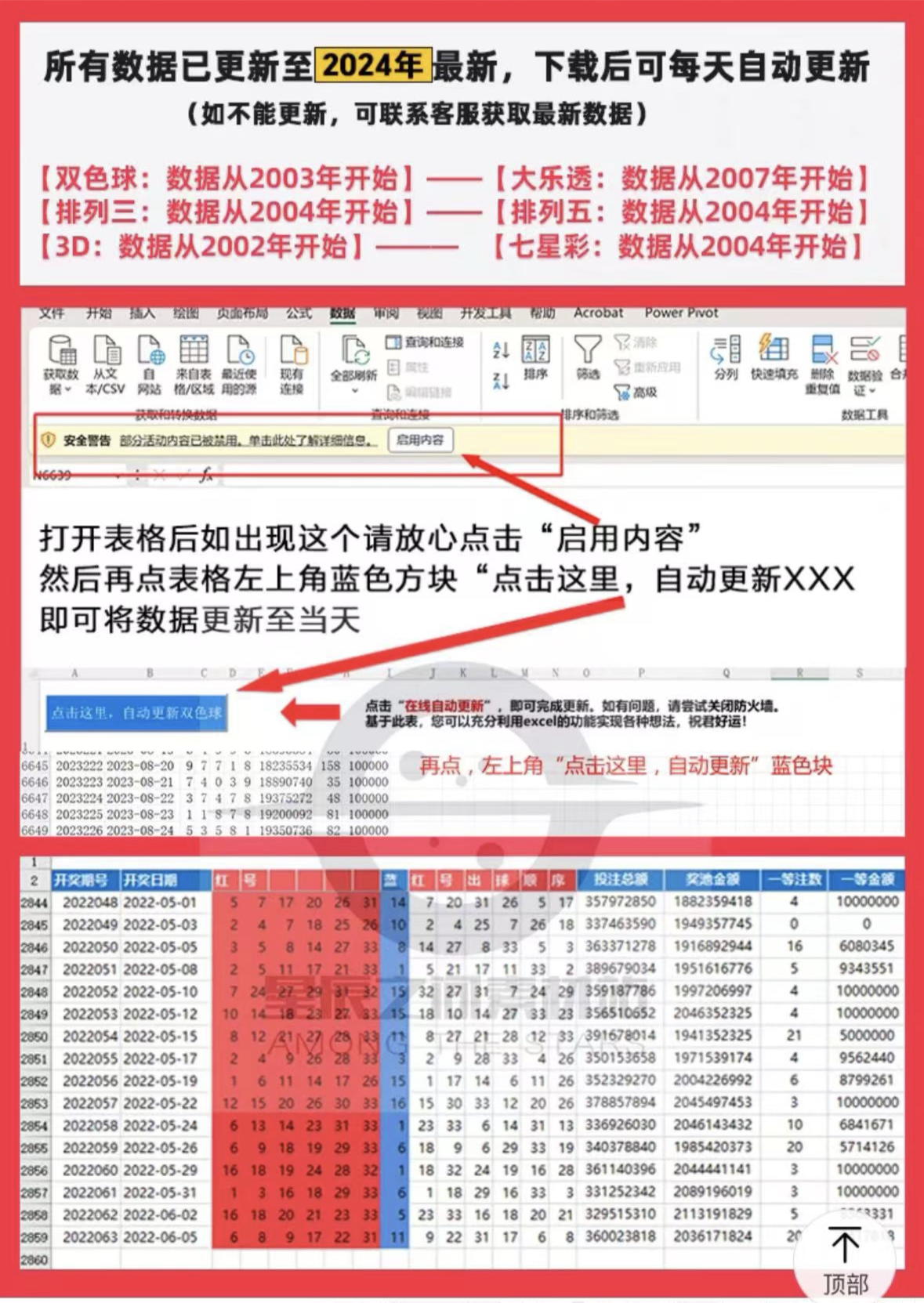 双色球大乐透历史开奖数据excel版快乐8七星彩3D排列三五中奖