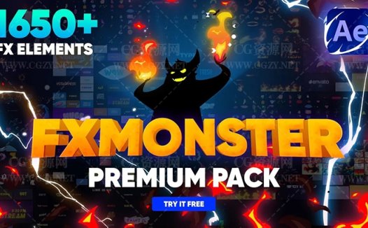 [win]+[mac]1650个动漫卡通标题转场能量闪电烟雾火焰流体MG动画元素包V1.1-FX MONSTER Premium Pack脚本下载