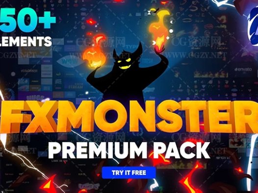[win]+[mac]1650个动漫卡通标题转场能量闪电烟雾火焰流体MG动画元素包V1.1-FX MONSTER Premium Pack脚本下载